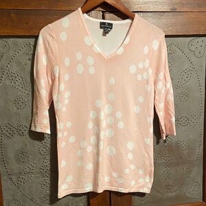 Marble Pink Polka Dot Sweater V Neck Top Size S